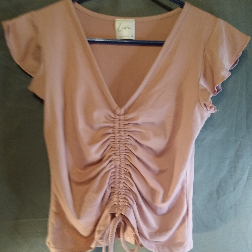 Livi By Olivia Rea Pink Ruched V-Neck Top